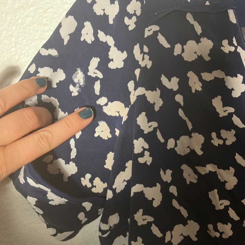 Tanya Taylor Blue Luisa Mixed Print Silk Wrap Dress Floral‎ Short Sleeve Midi 2 - Picture 3 of 5